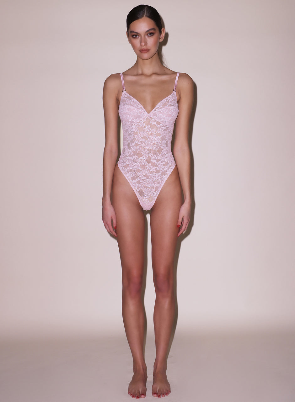 Ballet pink - Le Stretch Lace Wireless Bodysuit | Fleur du Mal