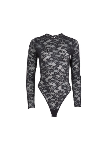 Black - Le Stretch Lace Long Sleeve Bodysuit | Fleur du Mal