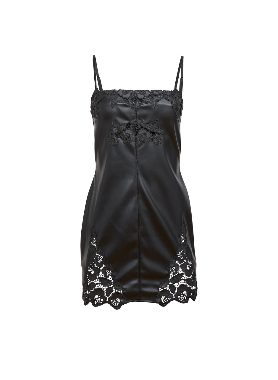 Black - Vegan Leather Guipure Mini Dress | Fleur du Mal