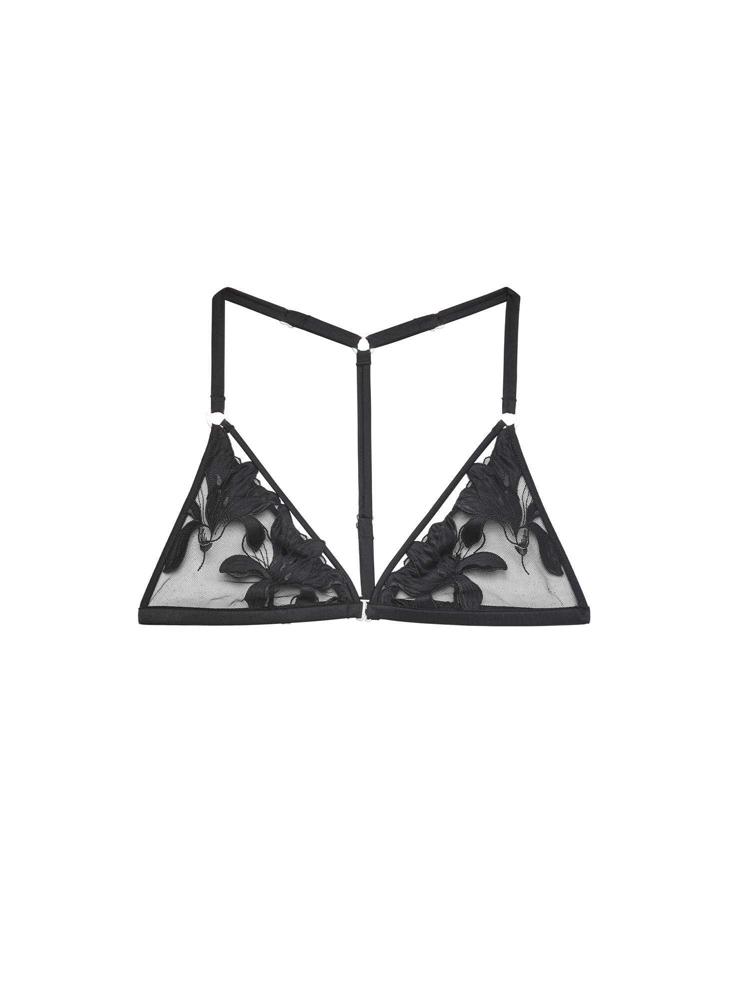 Lily Embroidery Racer Triangle Bra- Black-flat 
