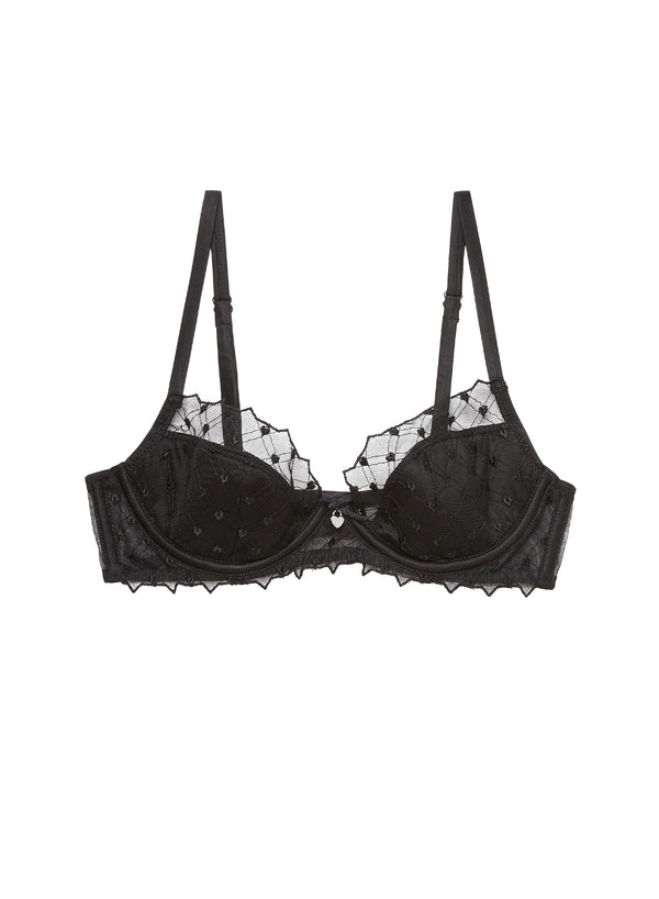 Black - Love Lock Embroidery Half Lined Bra | Fleur du Mal