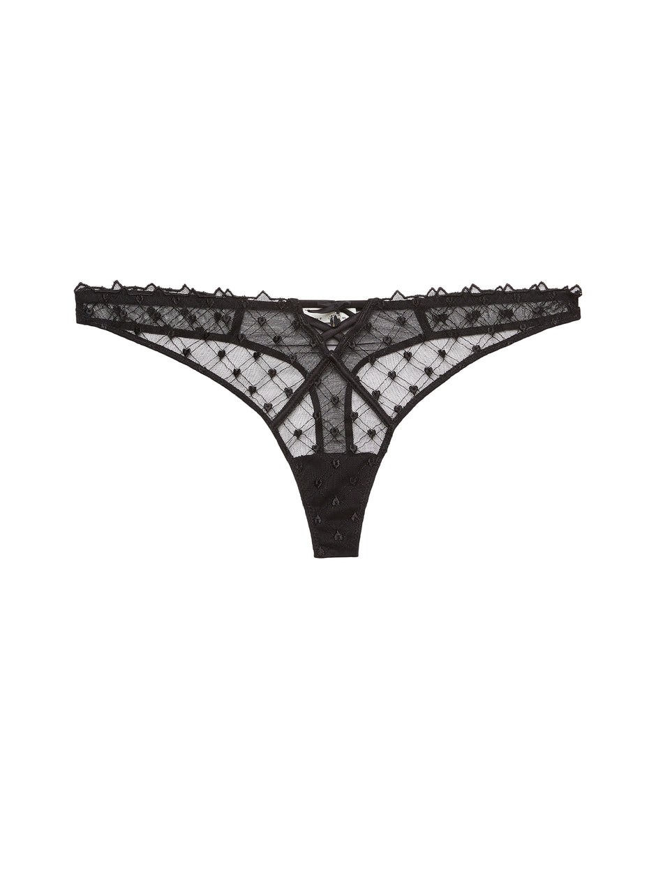 Black - Love Lock Embroidery Thong | Fleur du Mal