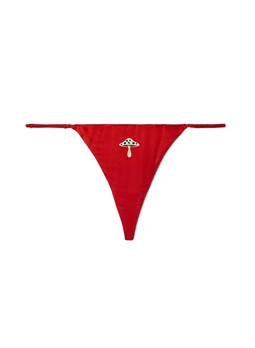 Rouge - Mushroom Embroidered Luxe V-String | Fleur du Mal