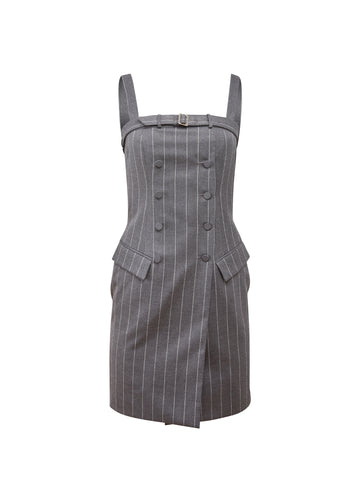 Dark grey pinstripe - Maxwell Mini Dress | Fleur du Mal