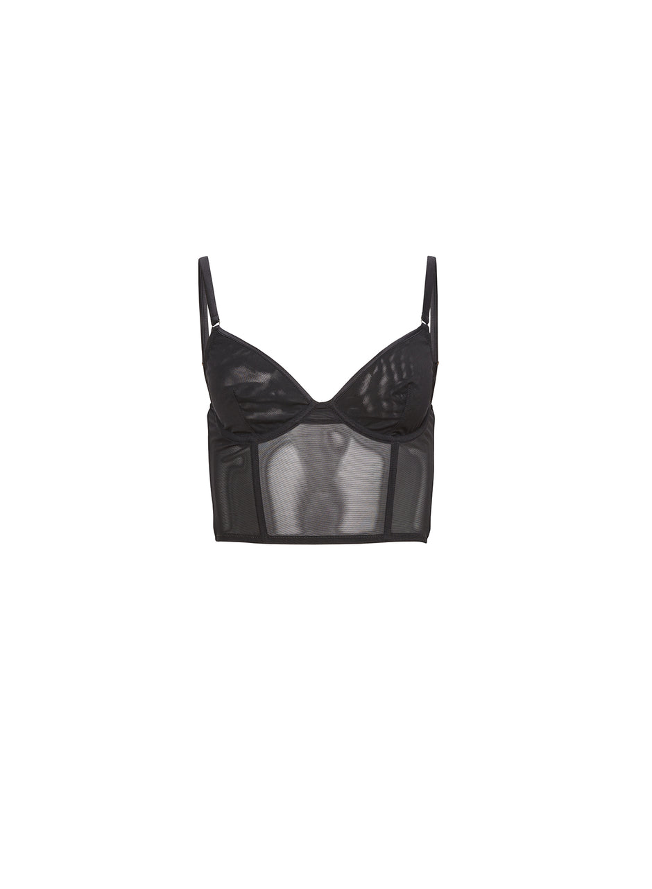 Black - Mesh Longline Bustier | Fleur du Mal