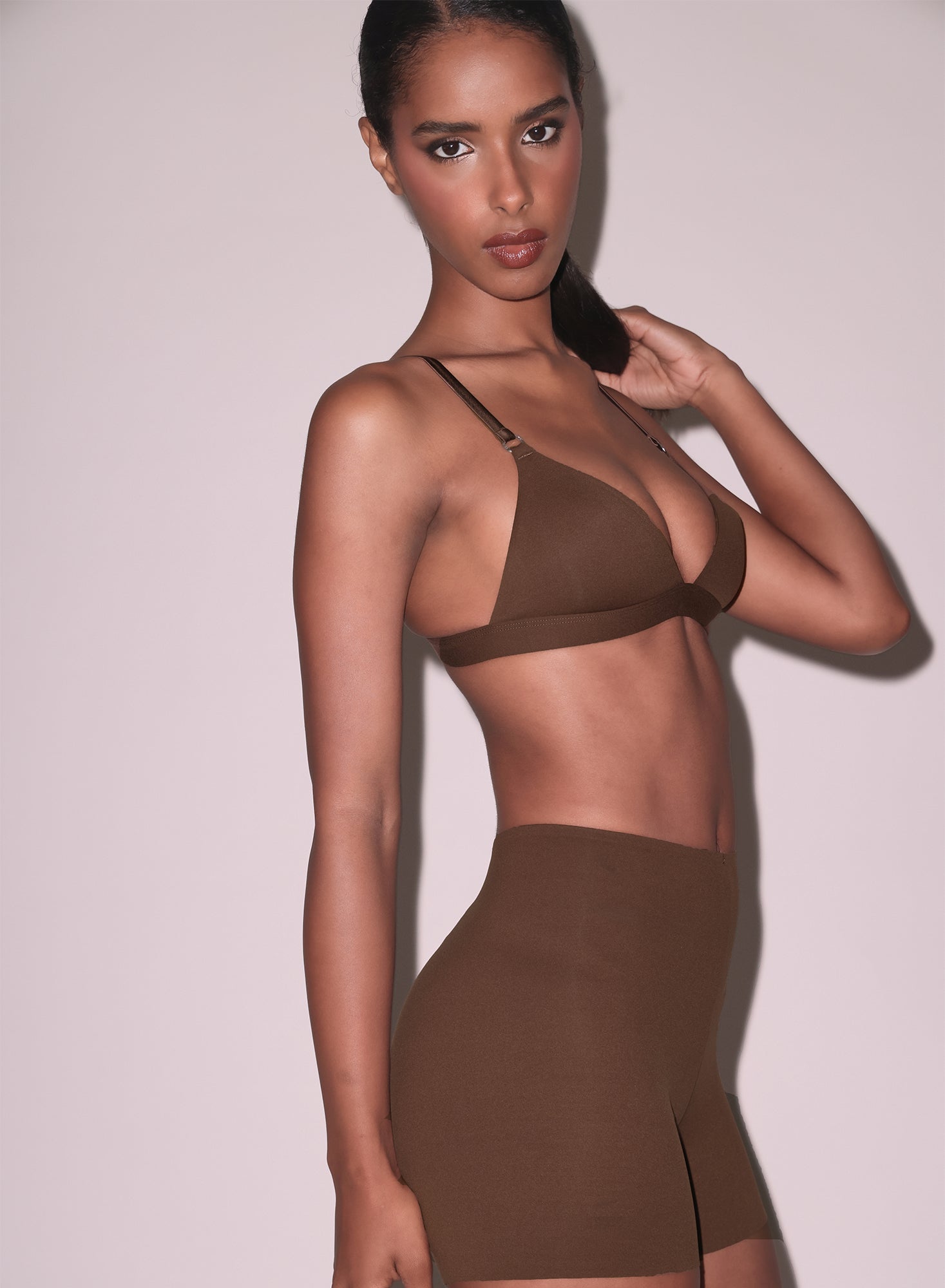 Le Stretch Micro Triangle Bra-cocoa-side