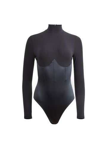 Black bone - Mock Neck Long Sleeve Bodysuit | Fleur du Mal