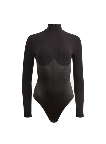 Black - Mock Neck Long Sleeve Bodysuit | Fleur du Mal