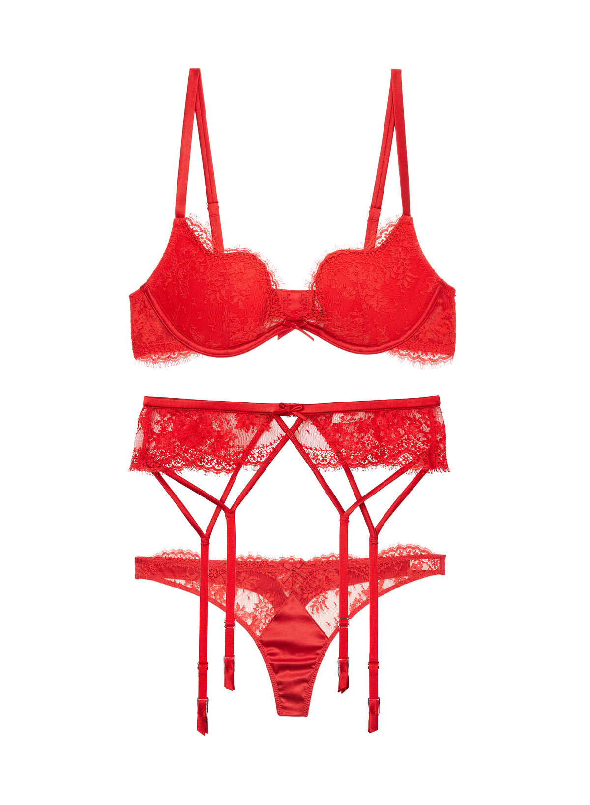 Rouge Frankie Lace Seduce U-Plunge Set-Fleur du Mal-Flat