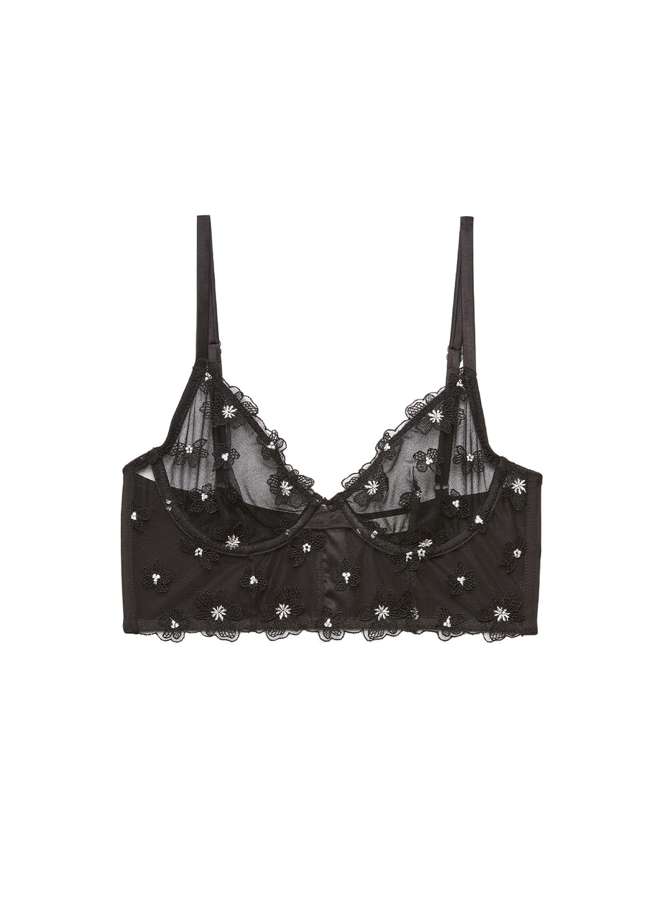 Black - Petal Embroidery Longline | Fleur du Mal