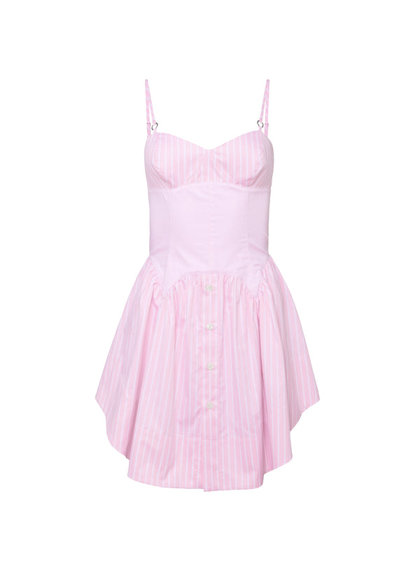 Bubblegum stripe - Poplin Corset Mini Dress | Fleur du Mal