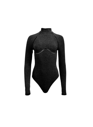 Black - Rib Bodysuit with Lattice Trim | Fleur du Mal