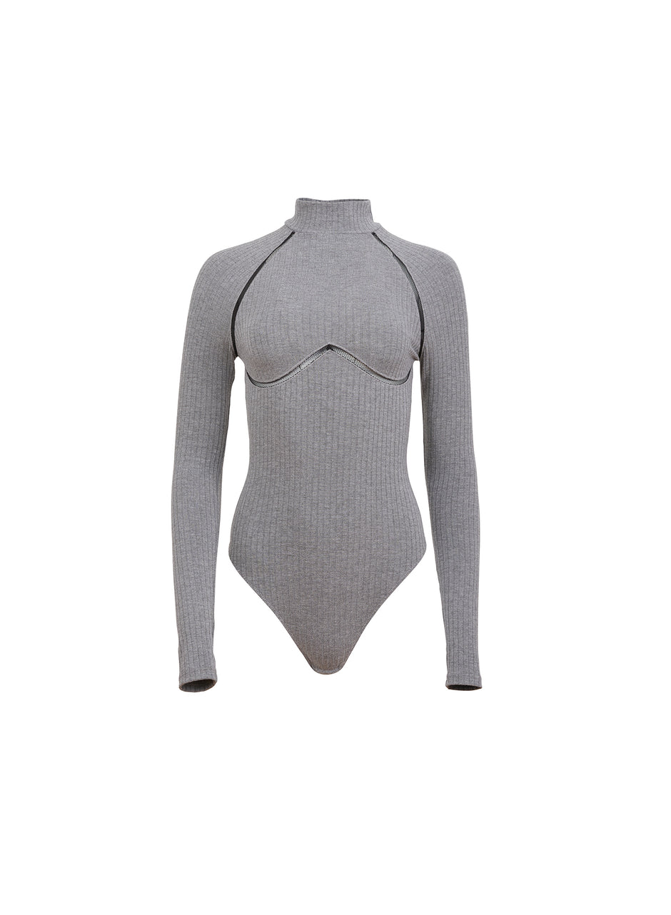 Heather grey - Rib Bodysuit with Lattice Trim | Fleur du Mal