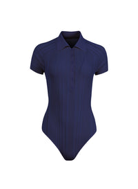 Rib Polo Bodysuit - blue- Fleur du Mal
