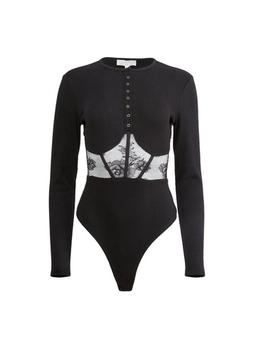 Black - Rib & Bouquet Lace Underbust Bodysuit | Fleur du Mal