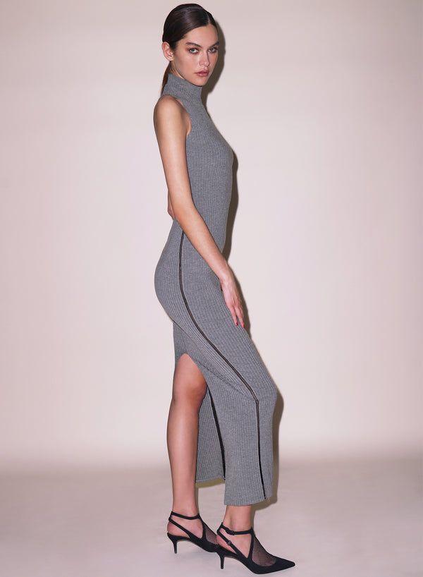 Heather grey - Rib Racer Maxi Dress | Fleur du Mal