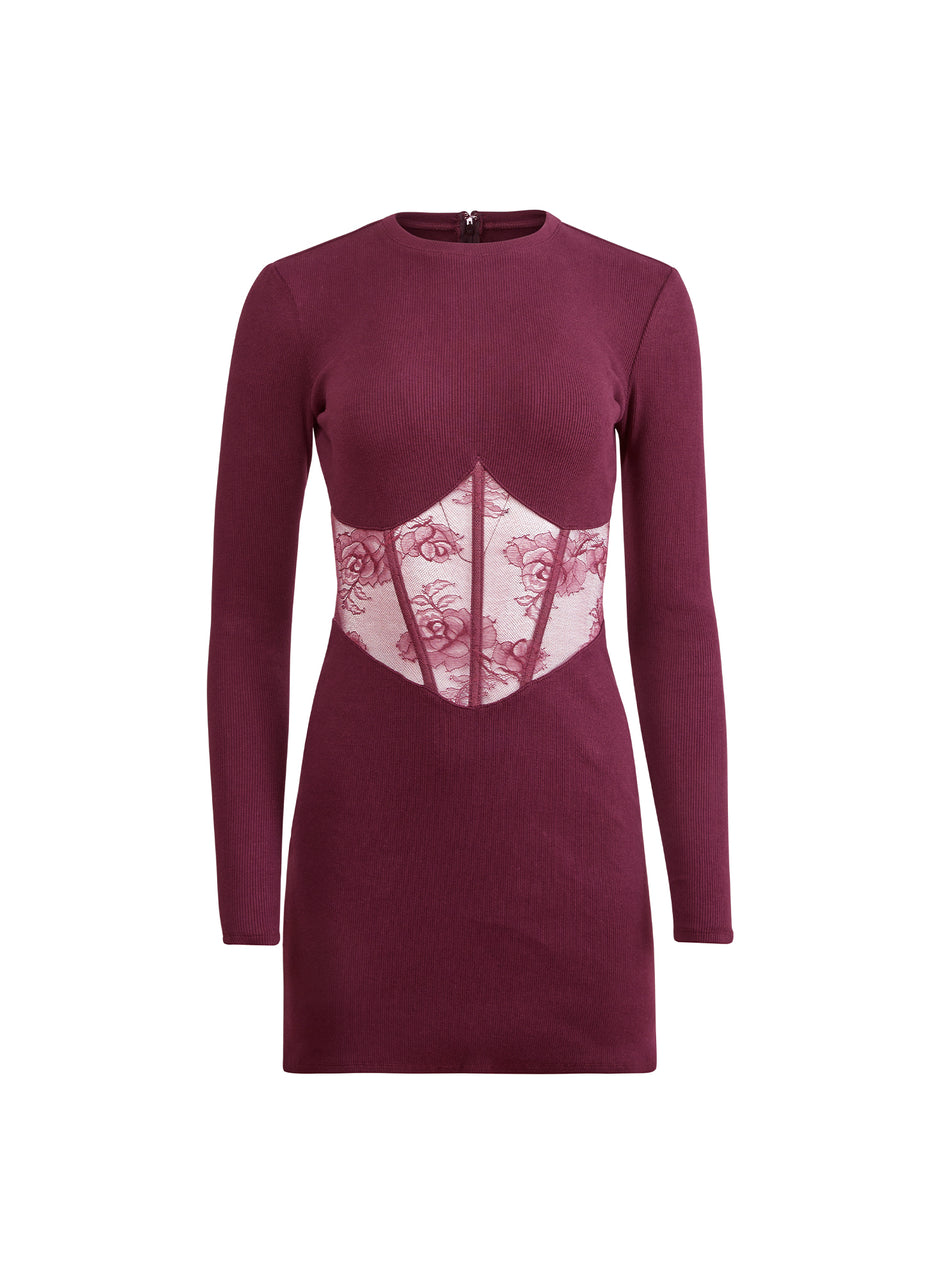 Amarena - Rib and Bouquet Lace Boned Dress | Fleur du Mal