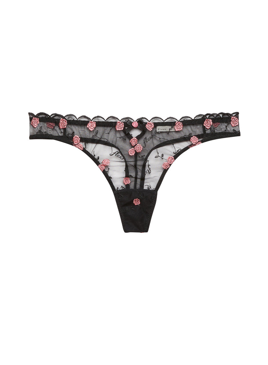 Black - Rose &amp; Vine Embroidery Thong | Fleur du Mal