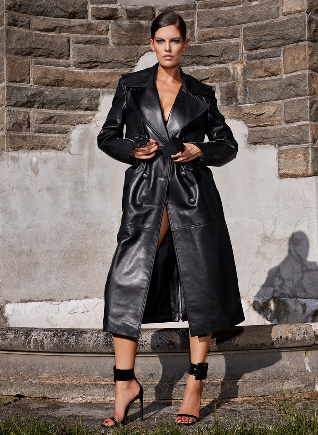 Black - Moto Leather Trench Coat | Fleur du Mal