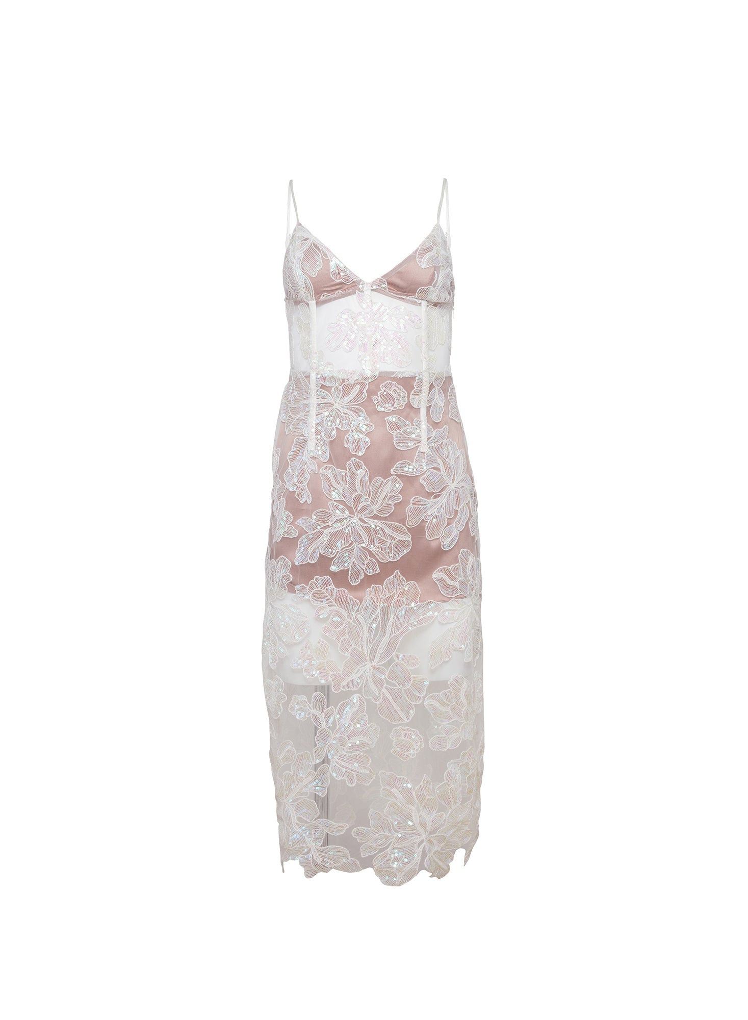 Sequin Floral Embroidered Midi Dress