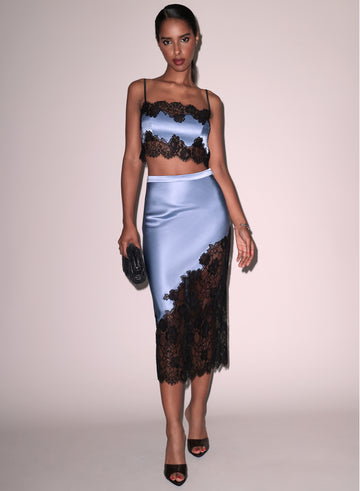 Denim blue - Silk & Lace Bandeau Top | Fleur du Mal