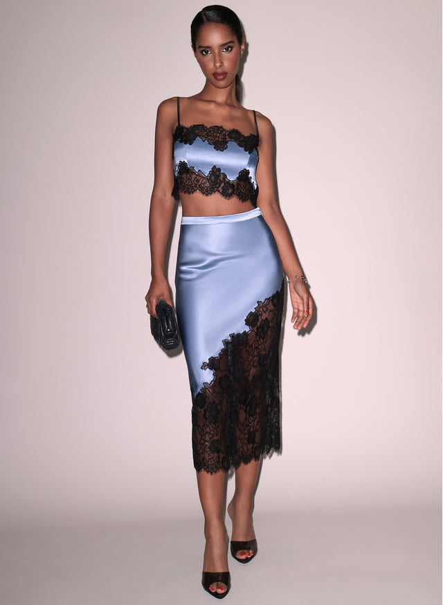 Olive green - Silk &amp; Lace Scallop Midi Skirt | Fleur du Mal