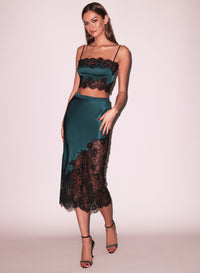 Silk & Lace Scallop Midi Skirt