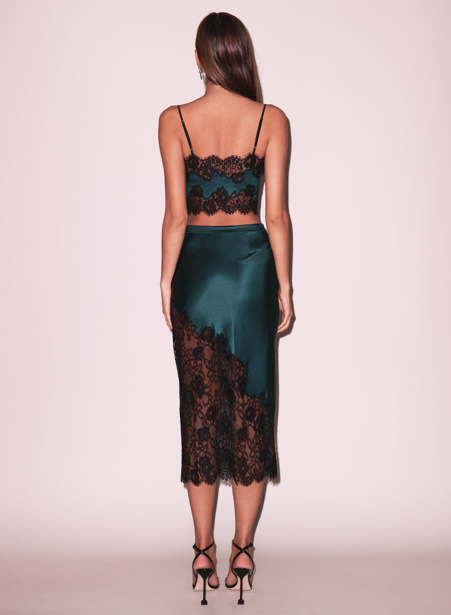 Silk & Lace Scallop Midi Skirt