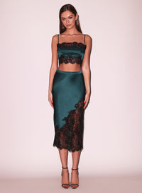 Silk & Lace Scallop Midi Skirt