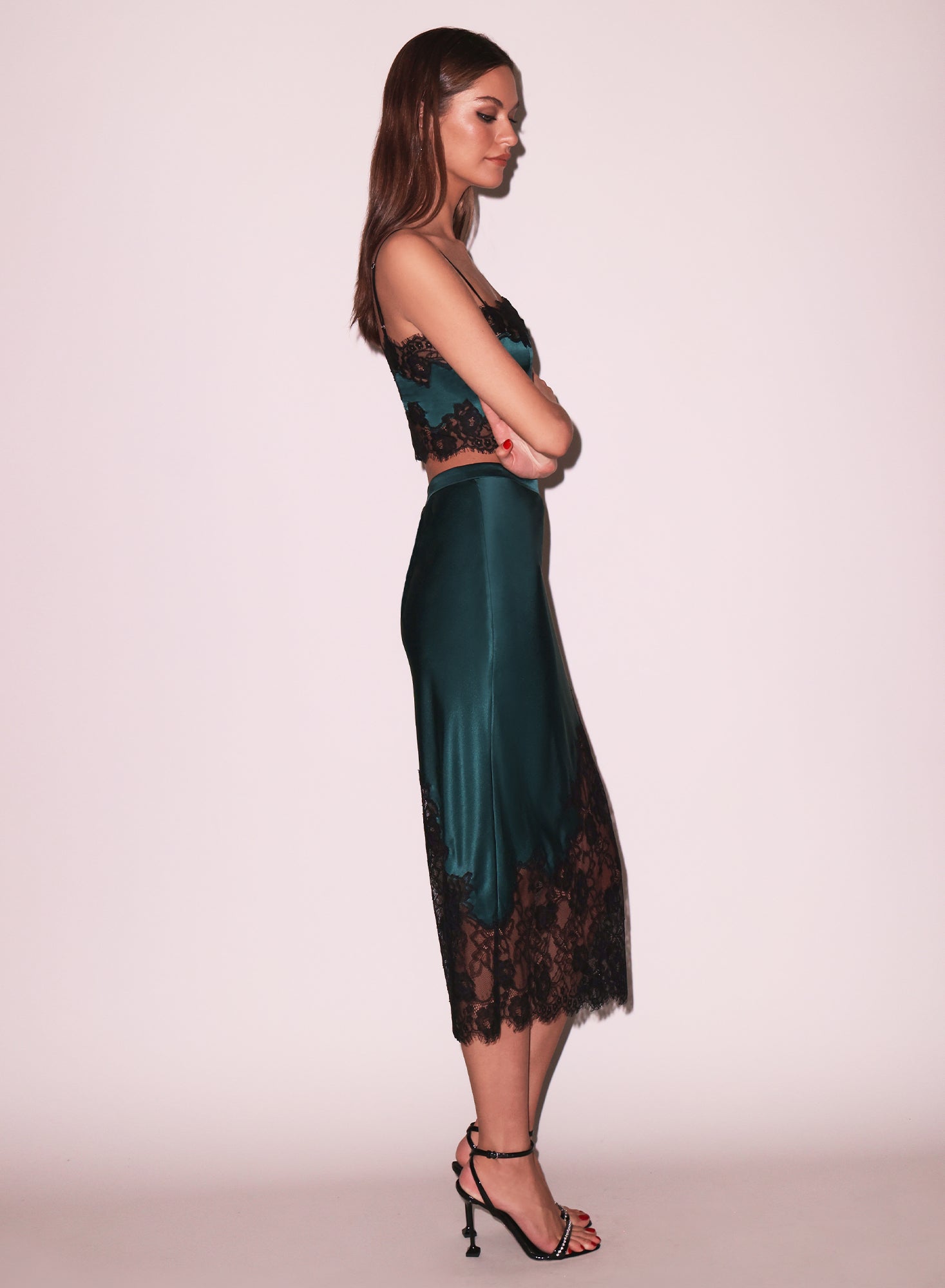 Silk & Lace Scallop Midi Skirt