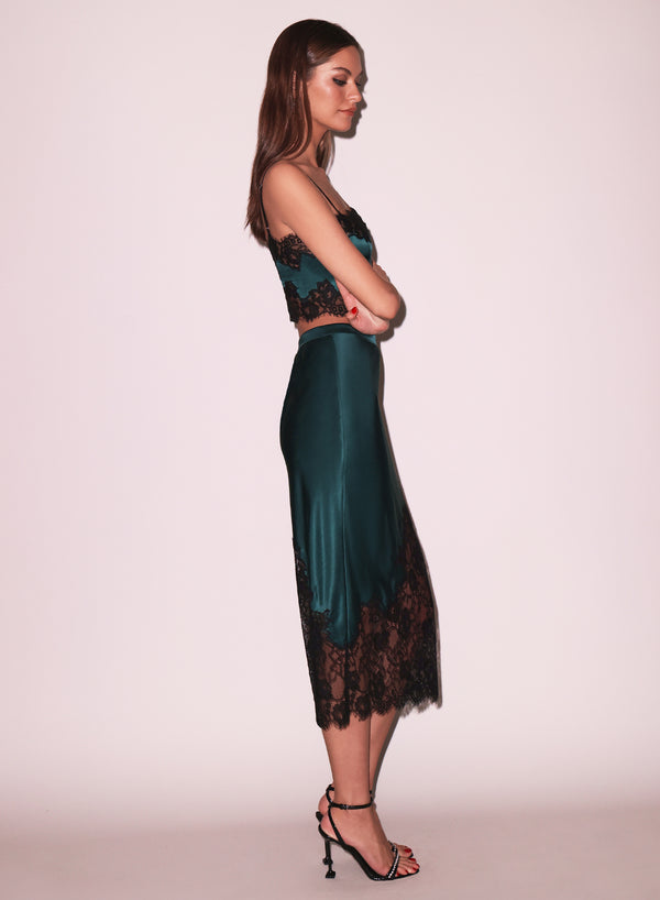 Evergreen - Silk &amp; Lace Scallop Midi Skirt | Fleur du Mal