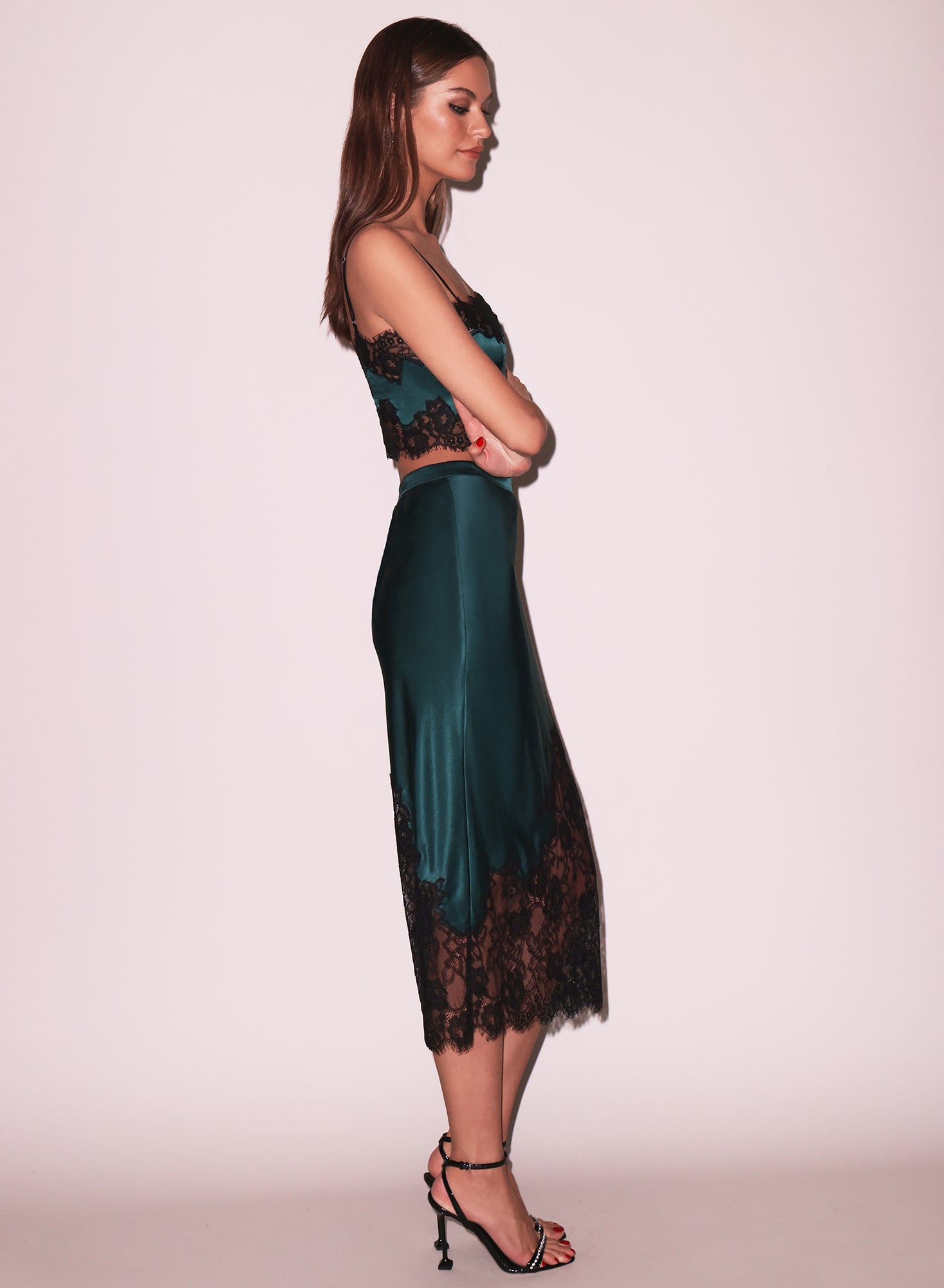 Silk & Lace Scallop Midi Skirt