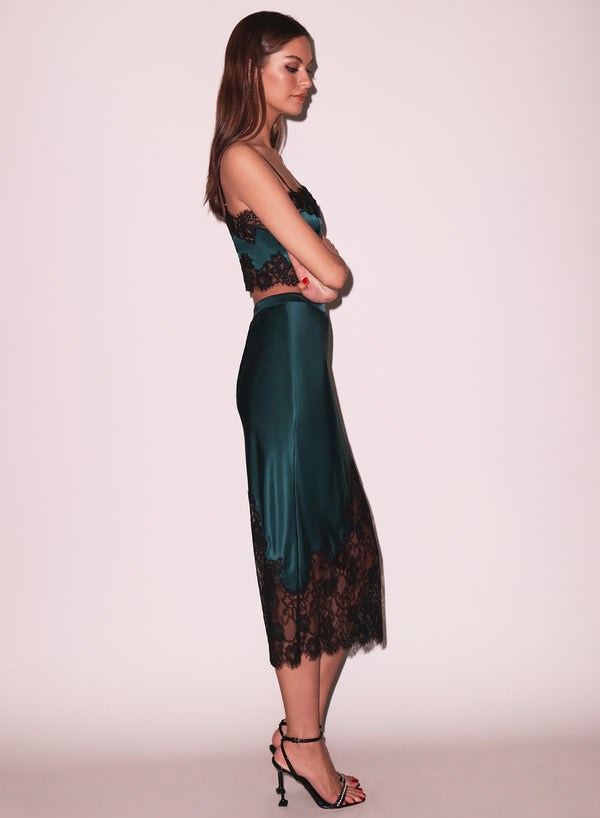 Evergreen - Silk &amp; Lace Scallop Midi Skirt | Fleur du Mal