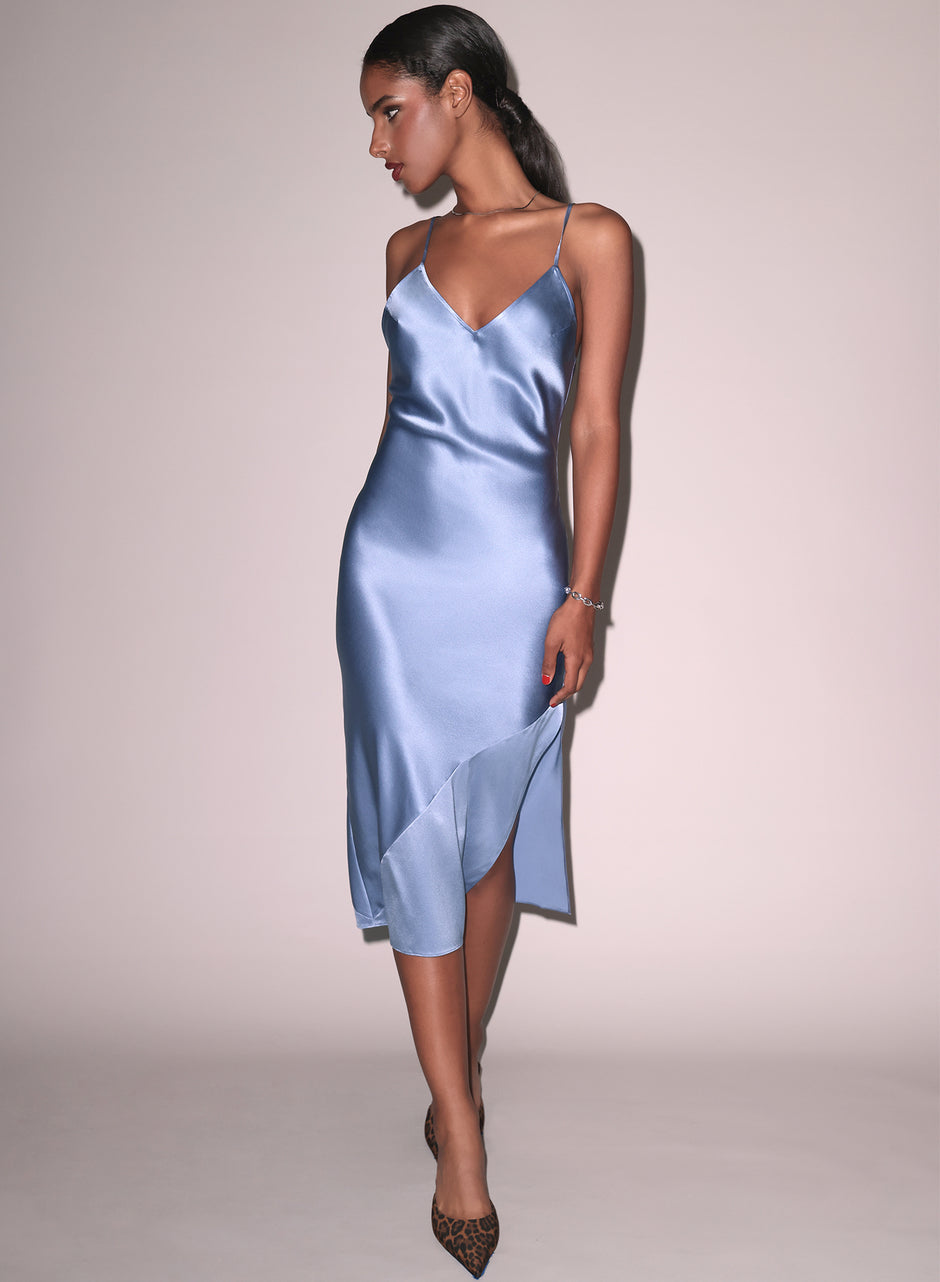 Denim blue - Silk Bias Slip Dress | Fleur du Mal