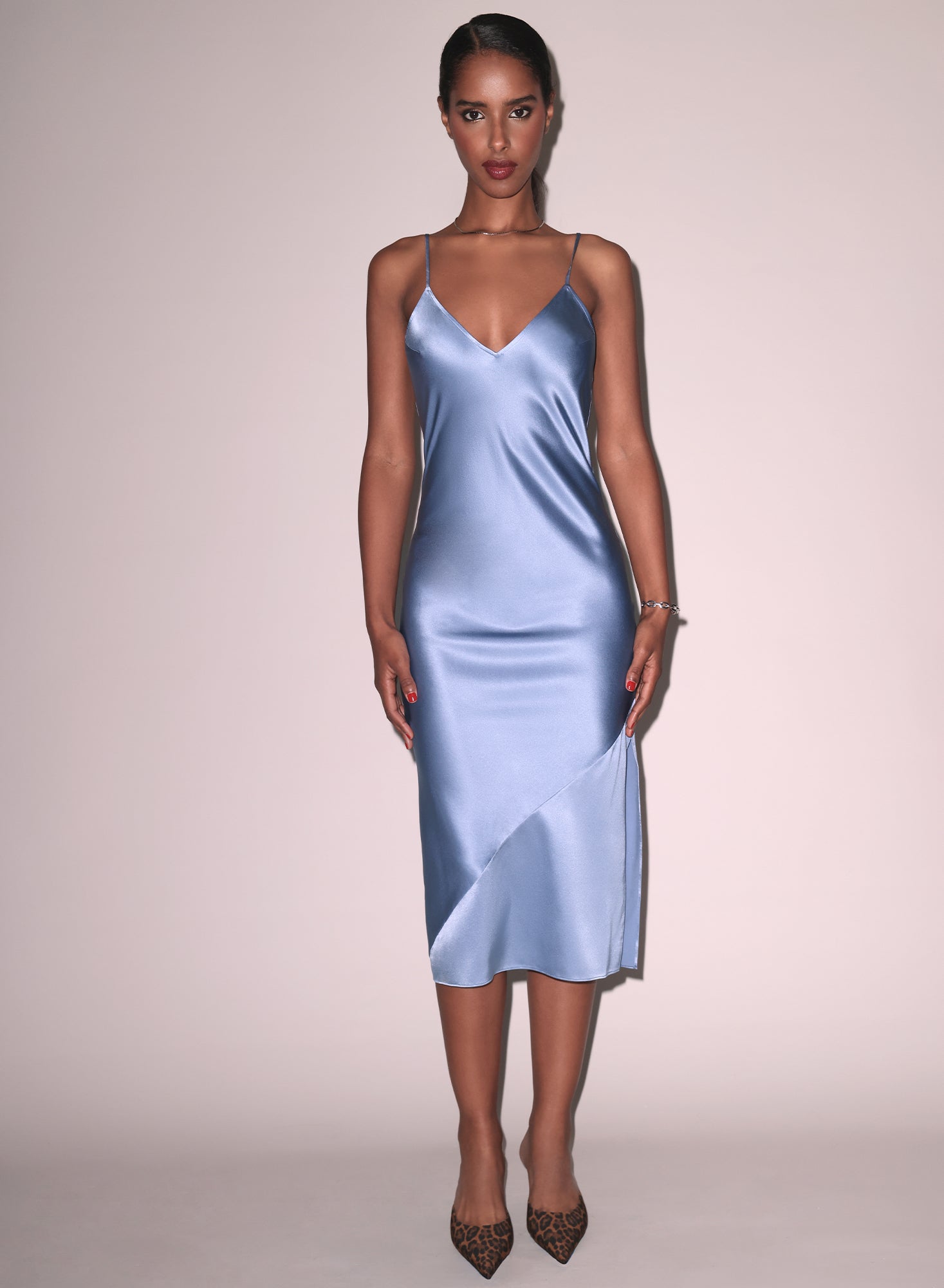 Fleur du Mal | Silk Bias Slip Dress | Denim Blue