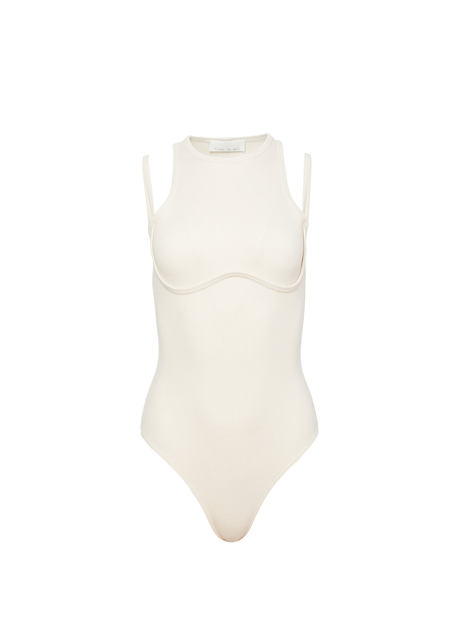 Ecru - Strappy Ribbed Bodysuit | Fleur du Mal