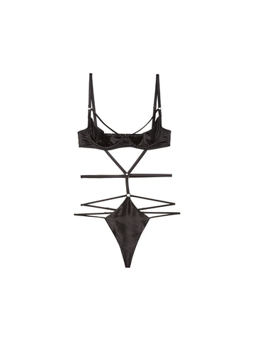 Black - Strappy Bondage Underwire Bodysuit | Fleur du Mal