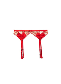 Amour Bra, Cheeky & Garter Belt in red- fleur du mal- flat
