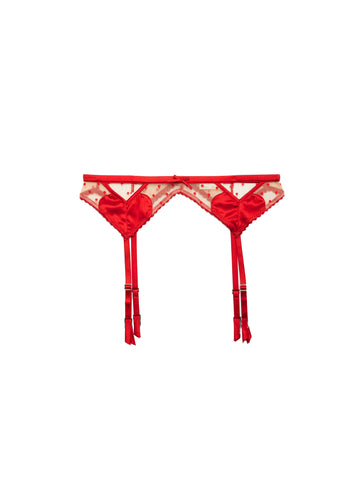 Amour Bra, Cheeky & Garter Belt in red- fleur du mal- flat