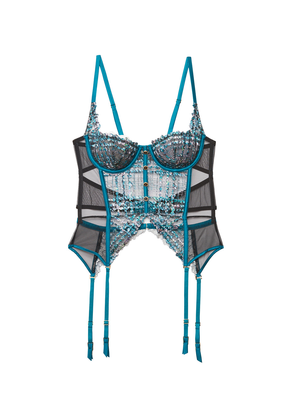 Aquamarine - Gabrielle Embroidery Garter Basque | Fleur du Mal