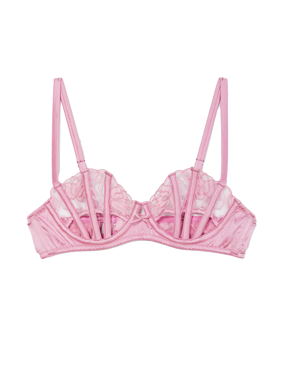 Bisou pink - Bella Embroidery Boned Cutout Bra | Fleur du Mal