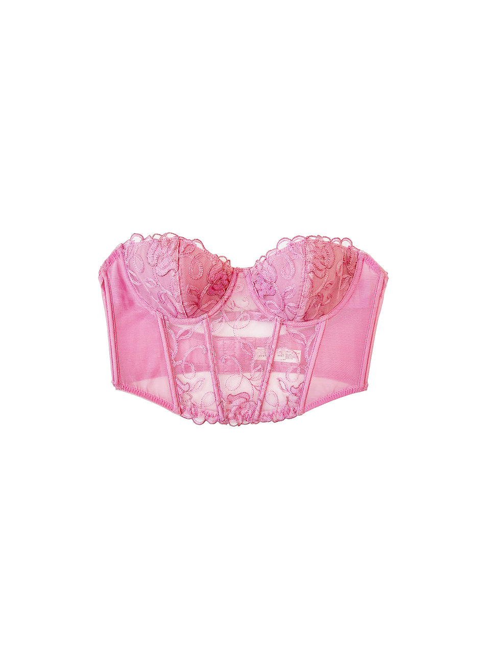 Bisou pink - Bella Embroidery Bustier | Fleur du Mal