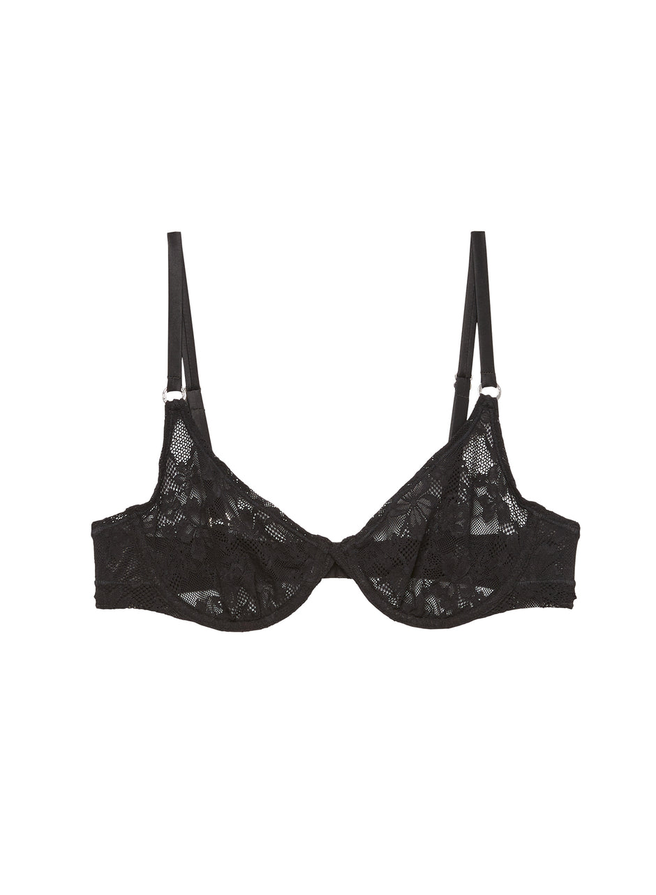 Black - Le Stretch Lace Demi Bra | Fleur du Mal