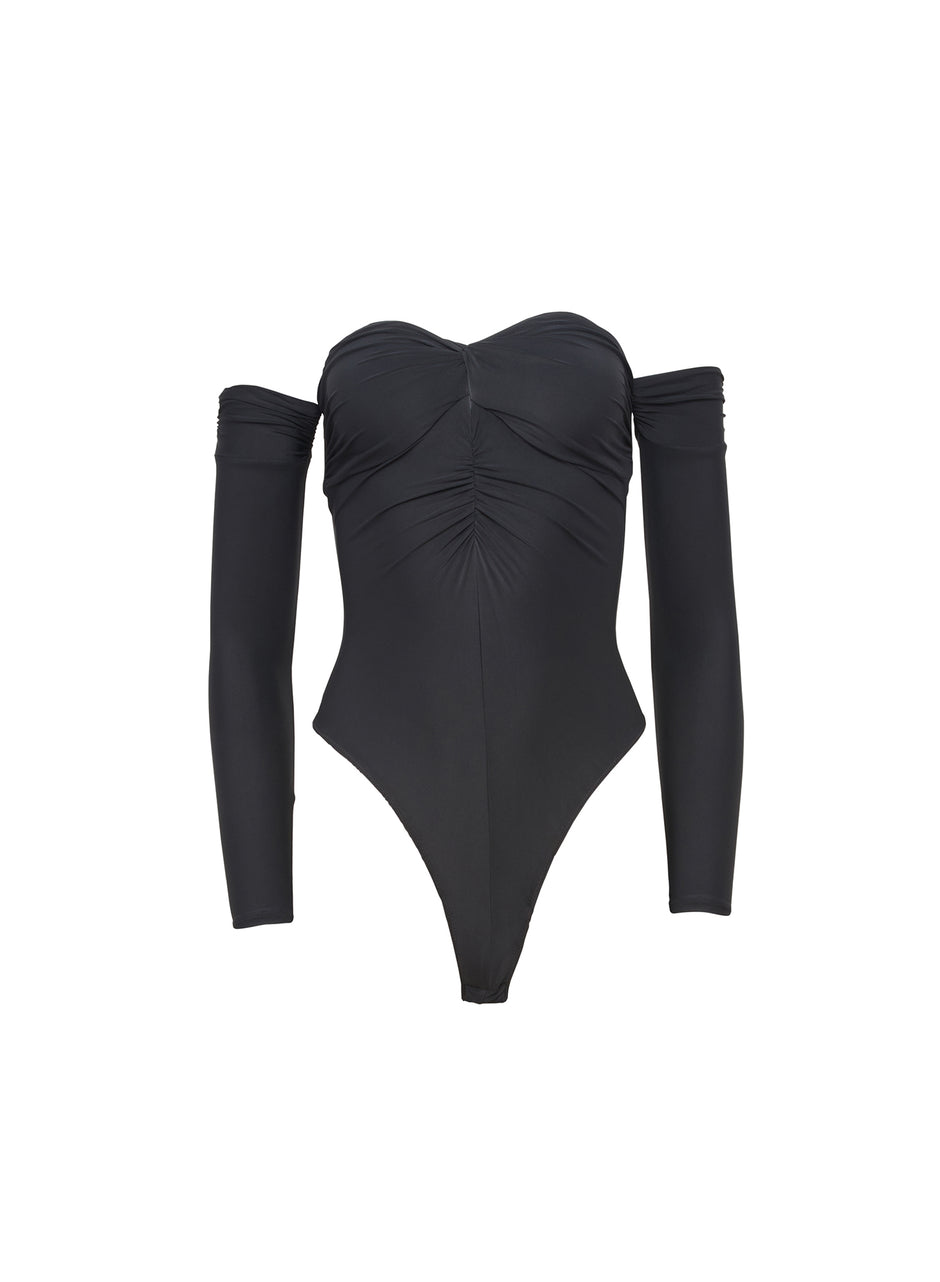 Black - Jersey Ruched Bodysuit | Fleur du Mal