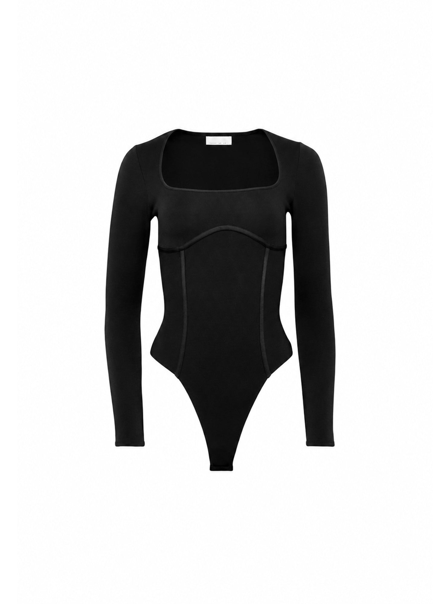 Scoop Neck Long Sleeve Bodysuit-black-Fleur du Mal-flat