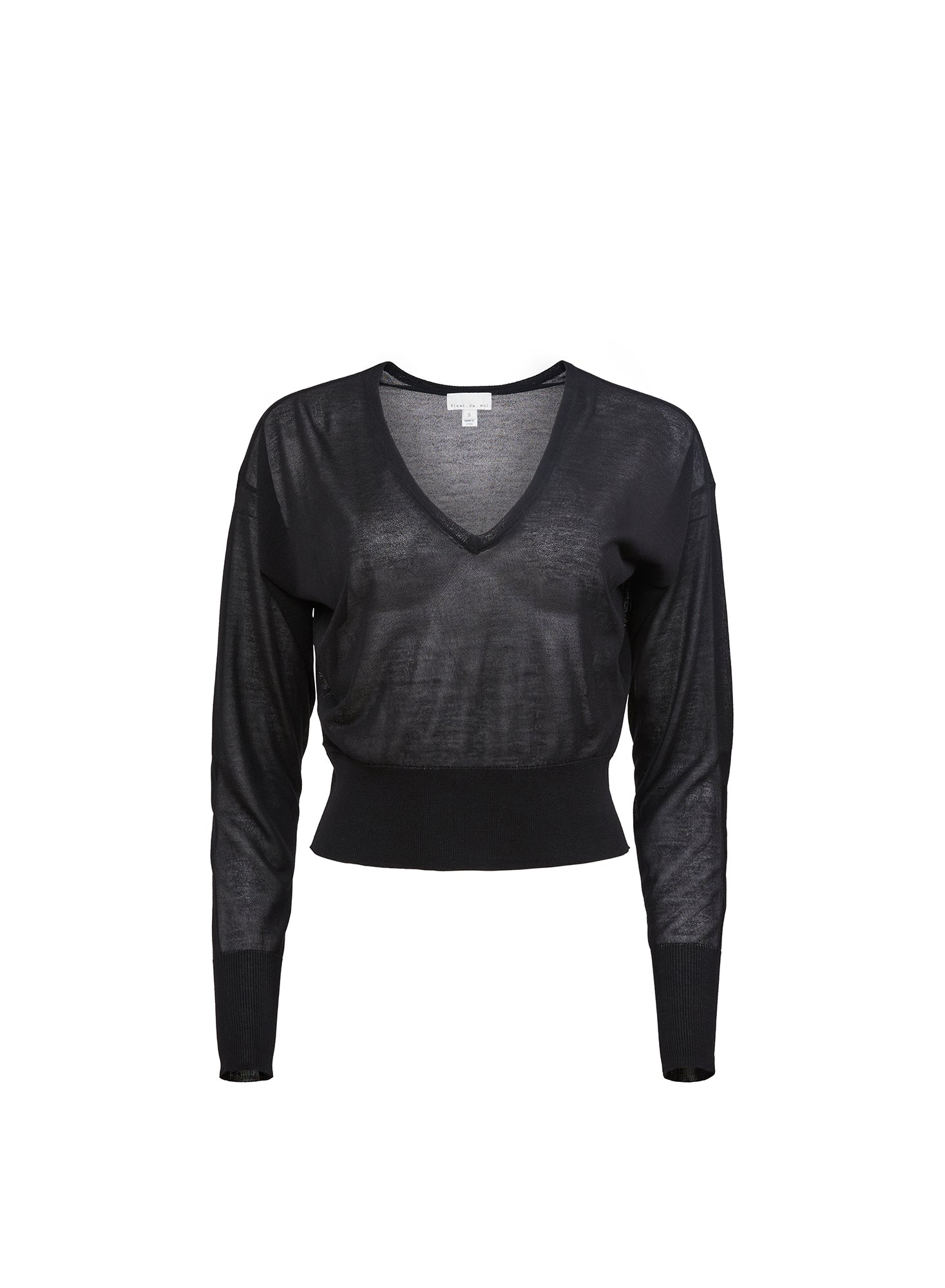 Sheer Knit V-Neck Sweater-black-Fleur du Mal