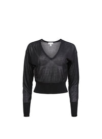 Sheer Knit V-Neck Sweater-black-Fleur du Mal