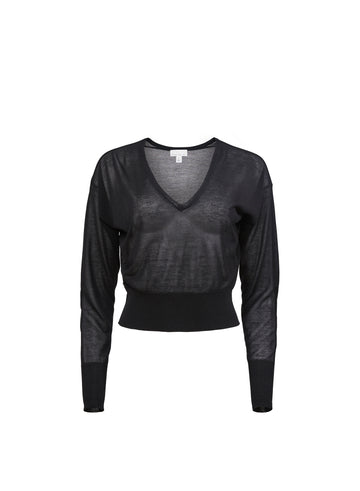 Black - Sheer Knit V-Neck Sweater | Fleur du Mal