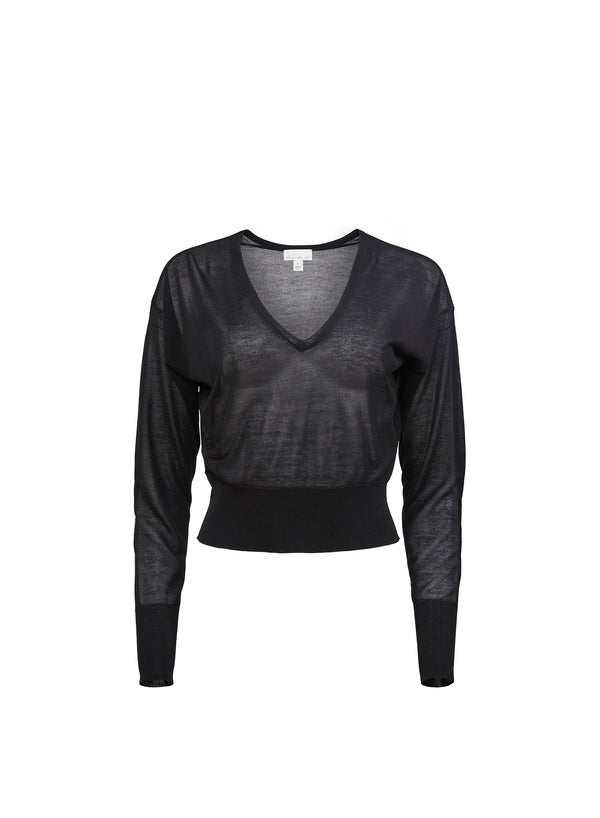 Black - Sheer Knit V-Neck Sweater | Fleur du Mal