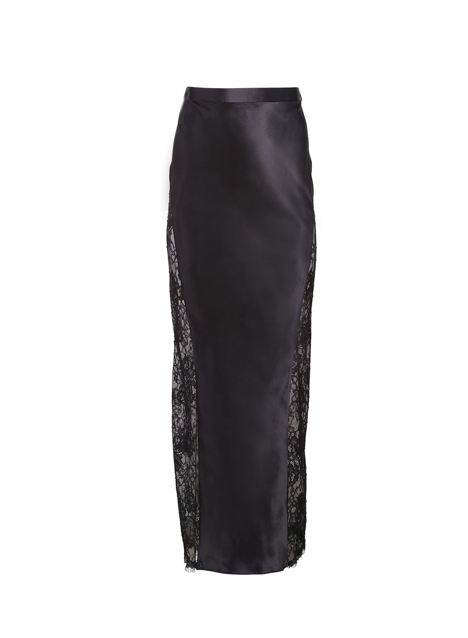 Black - Silk &amp; Lace Maxi Skirt | Fleur du Mal